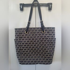 Michael Kors Large Black And Beige MK logo Canvas Bag